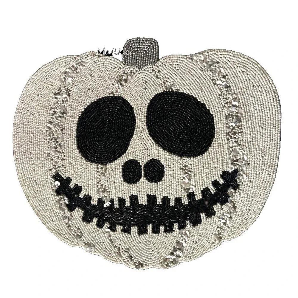 Christian Siriano Halloween Beaded Placemats Set of 4 Skeleton Jack O Lantern